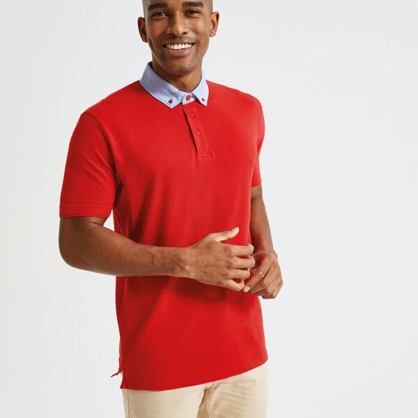 Men's chambray button-down collar polo Thumbnail